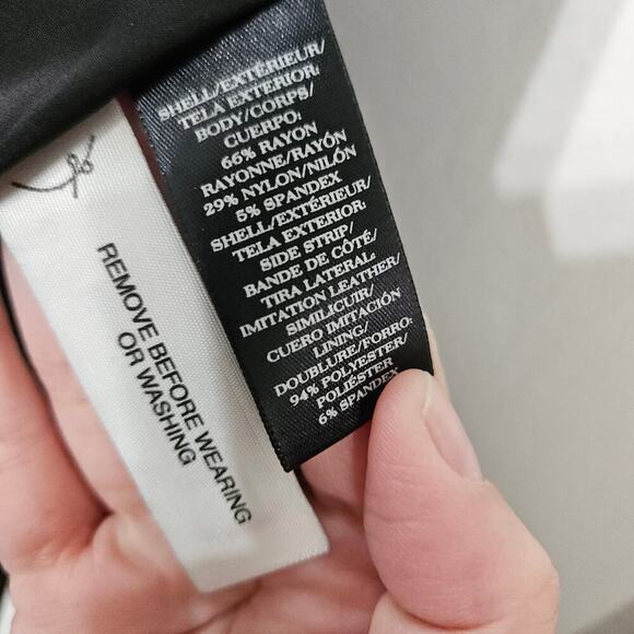 Ann Taylor Faux Leather Side Black Pencil Skirt Front Pocket Sz 6 Small Stretch - Picture 7 of 8